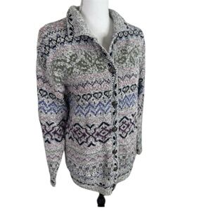 ✨BOGO 1/2 ✨ Natural Reflections Fair Isle Nordic Cardiga Knit Sweater Women Sz S